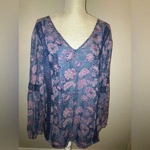 Standard Grace Floral Boho Chambray Blouse